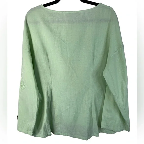Soft Surroundings Green Embroidered Blouse Size Small - Picture 6 of 8